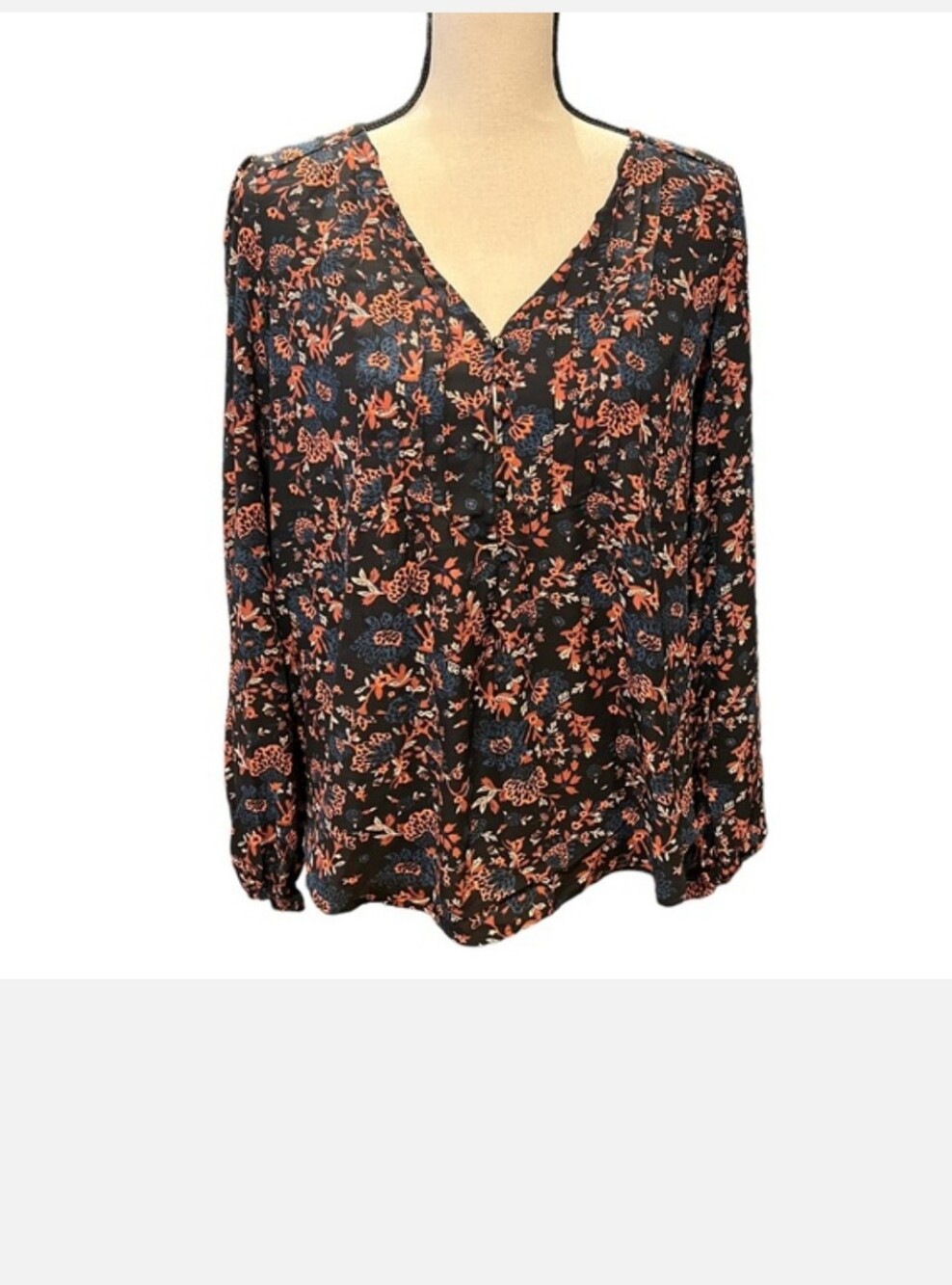 CUPCAKES & CASHMERE black/orange Floral Long Sleeve V Neck Blouse - XS
